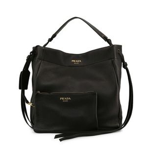 Black Prada Cervo Hobo Shoulder Bag - New